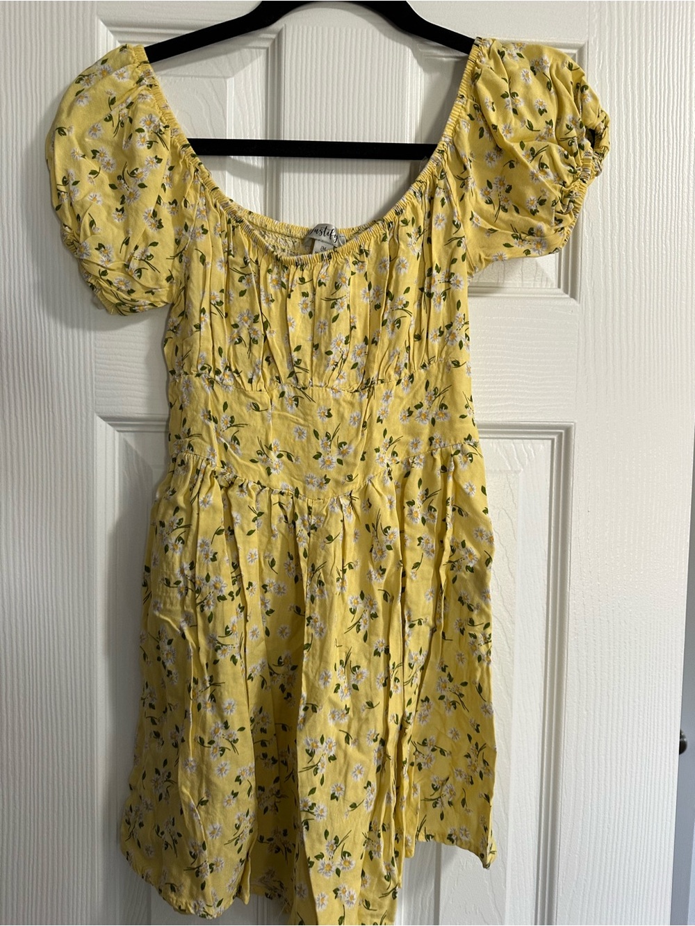 Girls' Yellow Floral Puff-Sleeve Dress